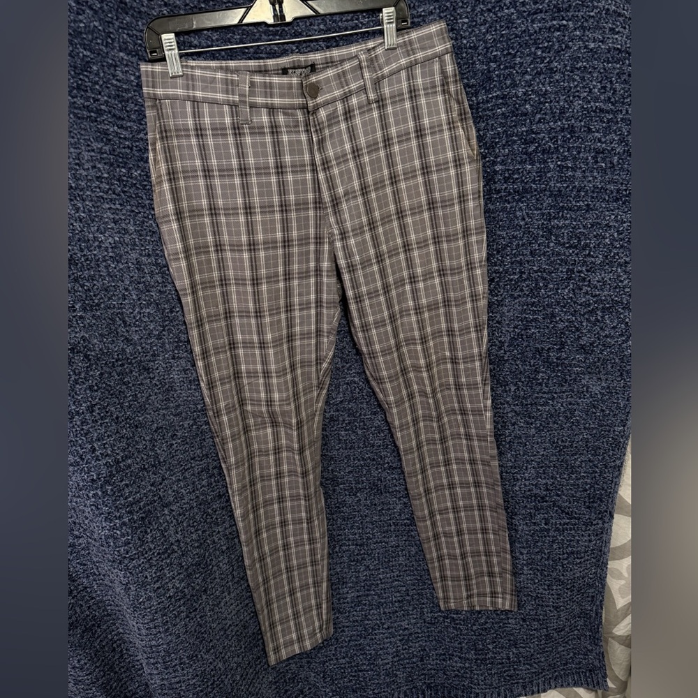 Elwood Pants Mens 33 x 32 Gray Plaid Slim Straight Golf Chino Preppy Academia - Picture 2 of 11